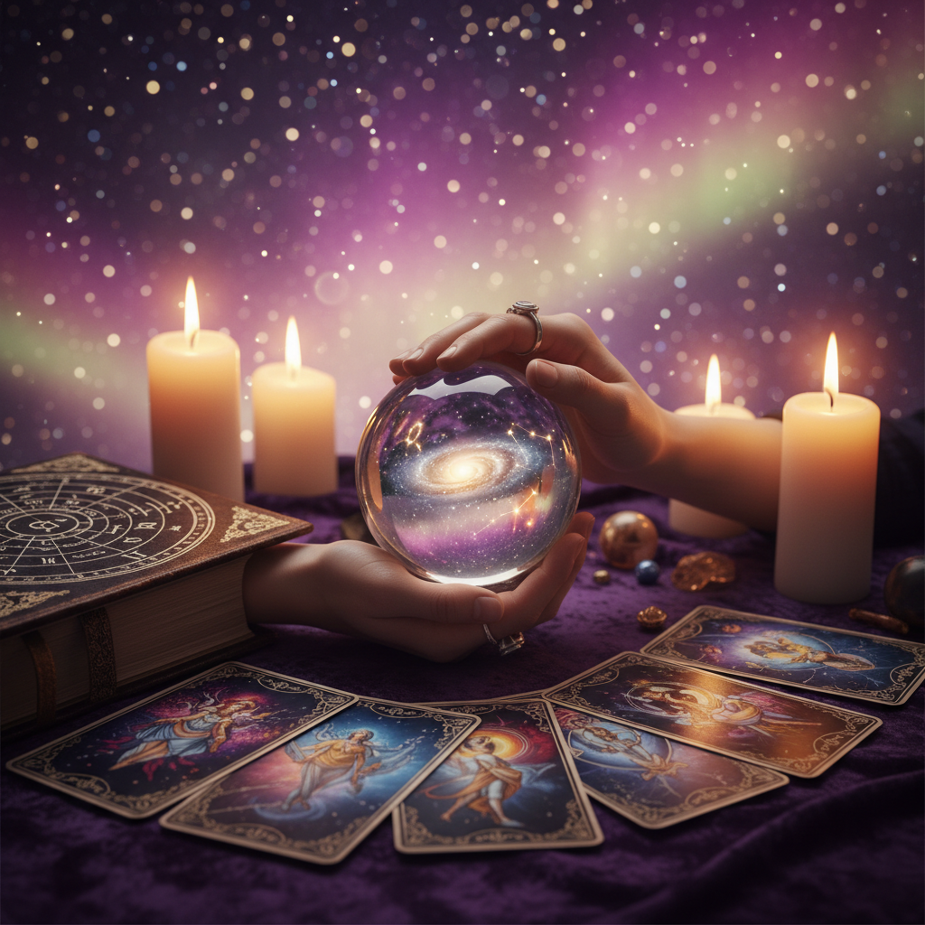 Mystical celestial chart with stars and planets over Austin skyline