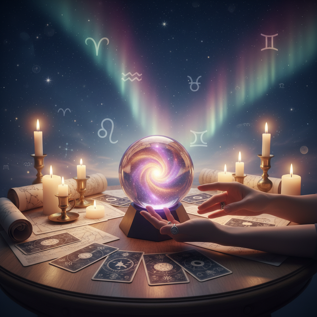 Mystic clairvoyant visions with celestial light in Austin setting