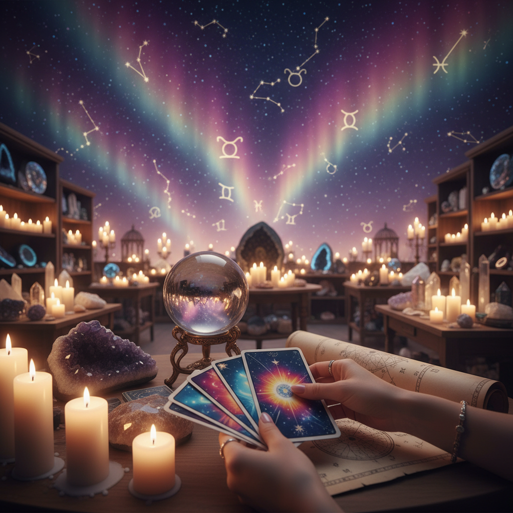 Celestial and mystical symbols representing spiritual growth in Austin Texas