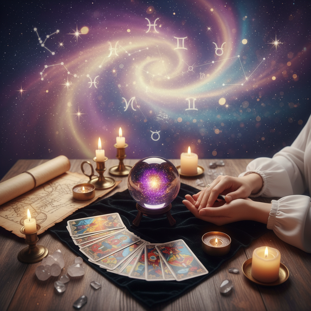 Mystical celestial scene showcasing metaphysical tools in Austin Texas