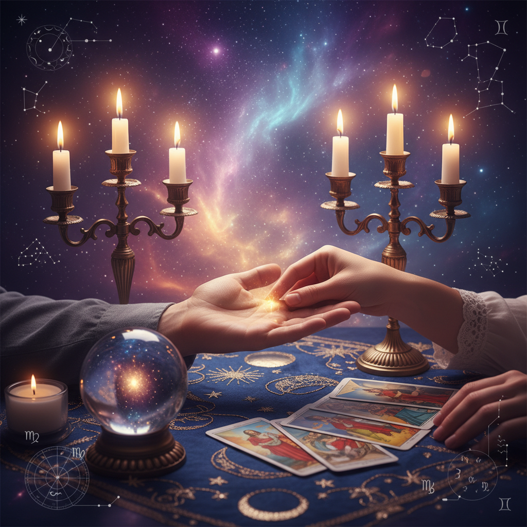 Mystical hand with glowing life line and Austin TX skyline background