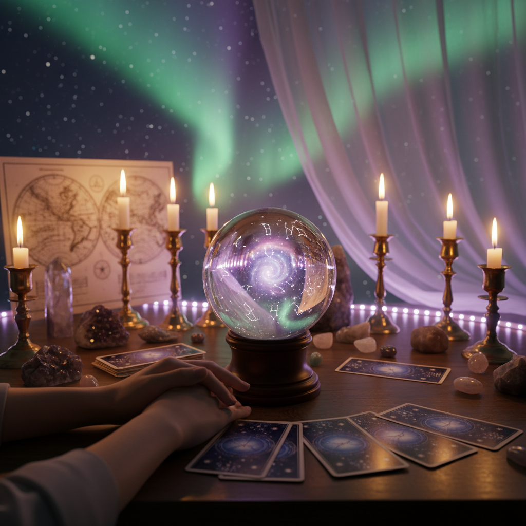 Mystical celestial scene over Austin TX skyline at twilight