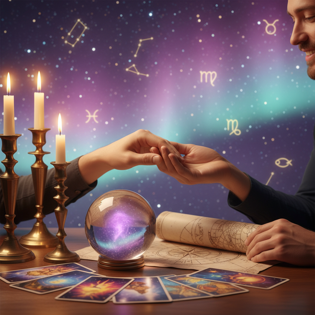 Mystical celestial view with tarot cards in Austin TX setting