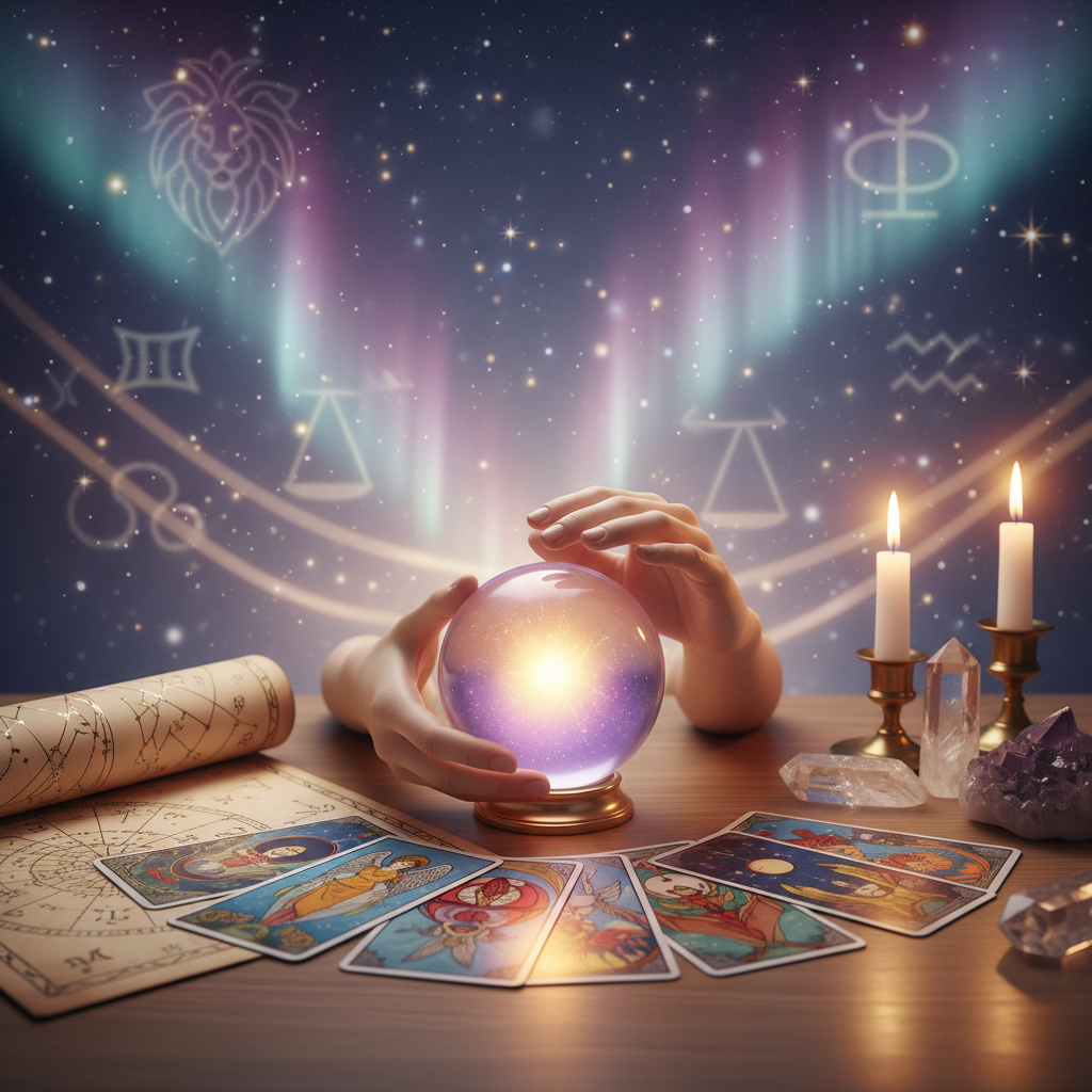 Find the Best Psychic in Austin TX: Psychic Leo Guide Mystic glowing tarot cards with Austin TX skyline in background