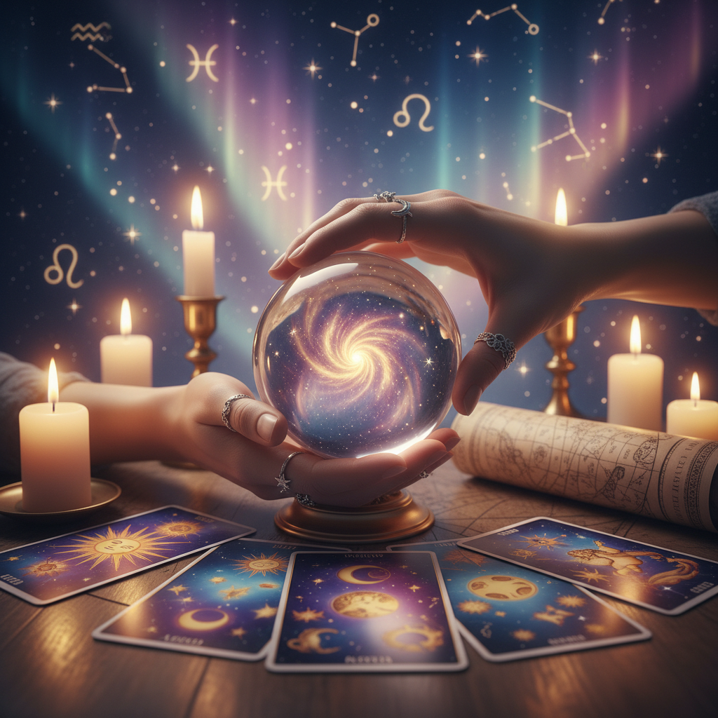 mystical celestial chart with Austin skyline silhouette background