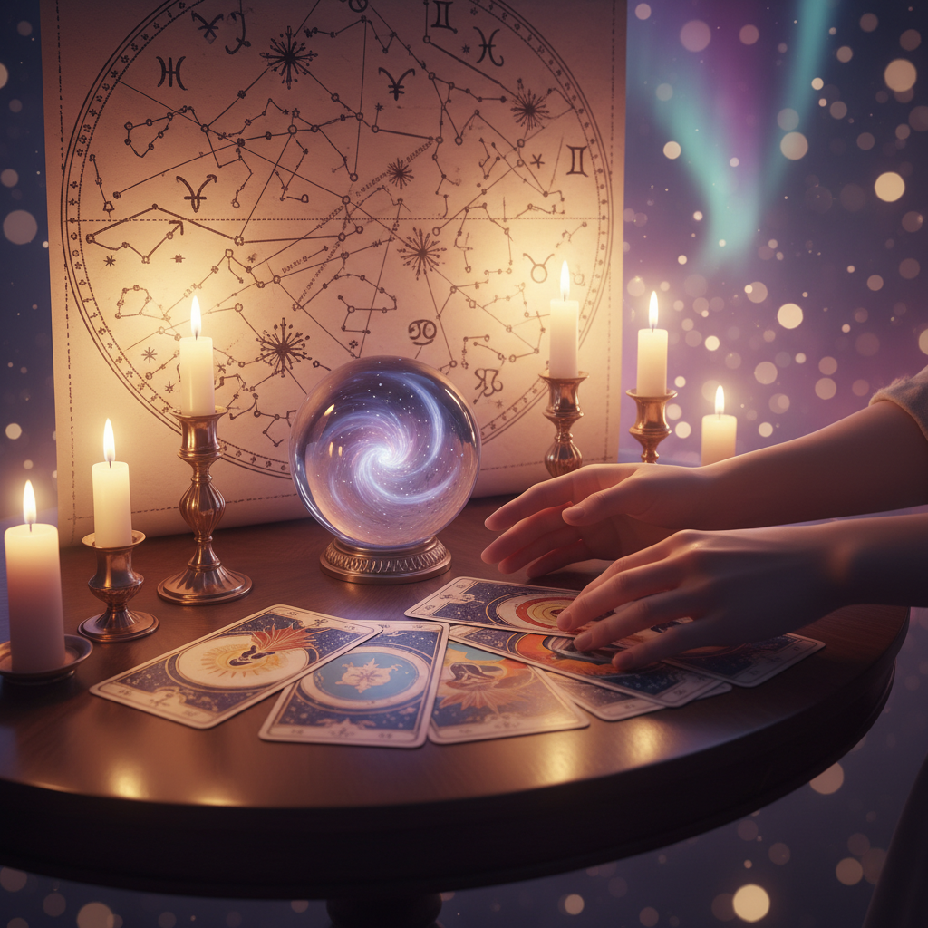 Mystical celestial aura with heart symbols representing love guidance in Austin