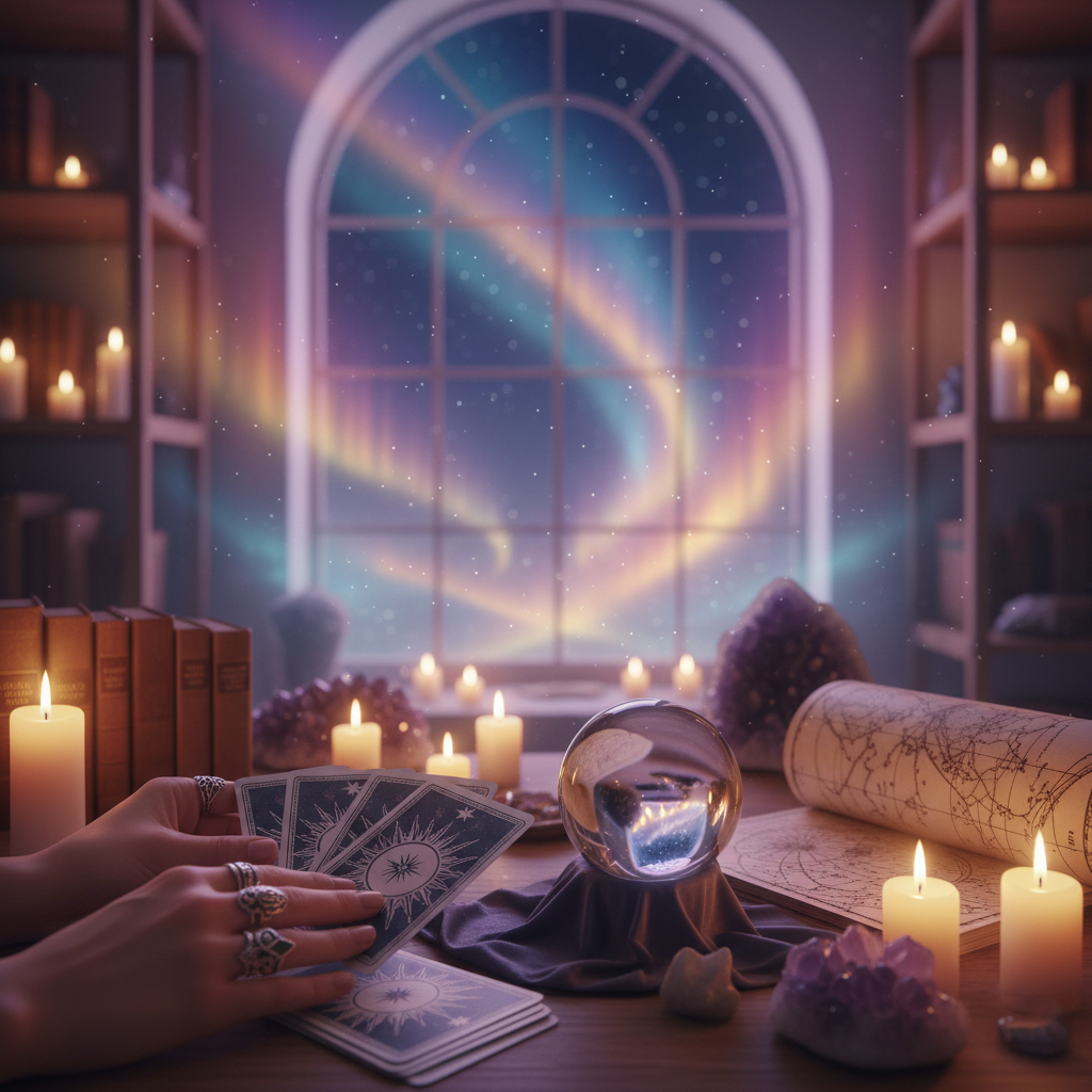 Mystical celestial symbols representing spiritual healing in Austin TX