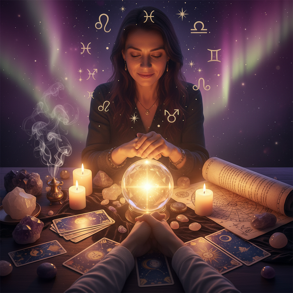 Mystic celestial scene symbolizing past life journey in Austin Texas
