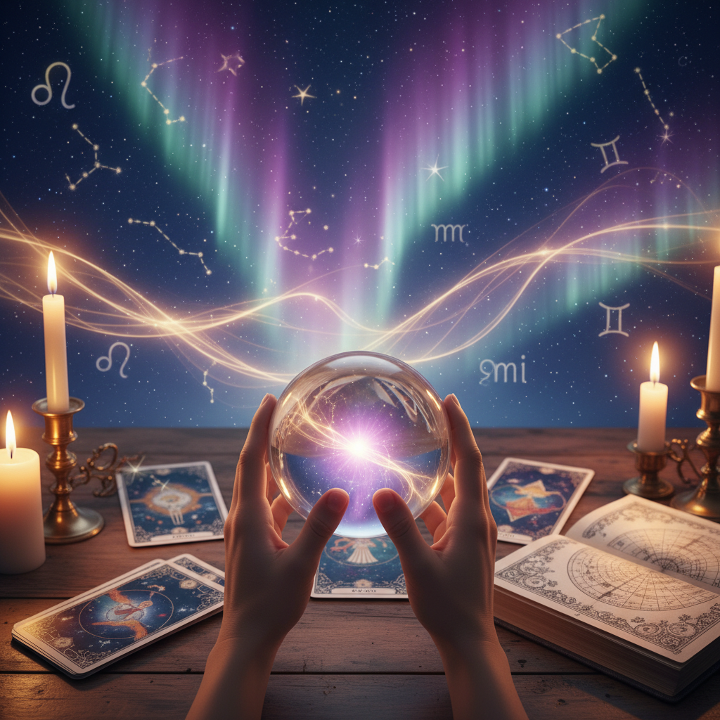 Mystical celestial scene symbolizing spiritual guidance and Austin location