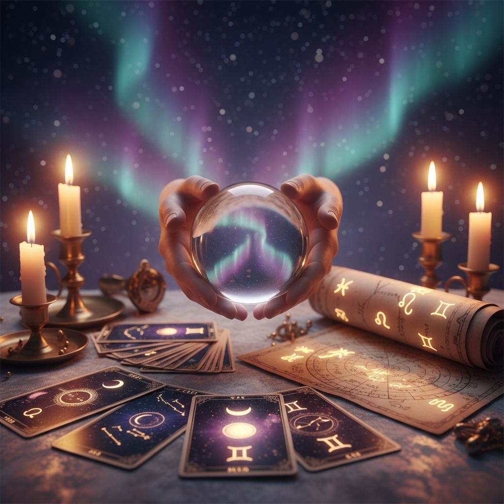 Phone Psychic Reading Austin TX: Spiritual Guidance at Your Fingertips Mystical celestial symbols glowing with vibrant energy over Austin skyline