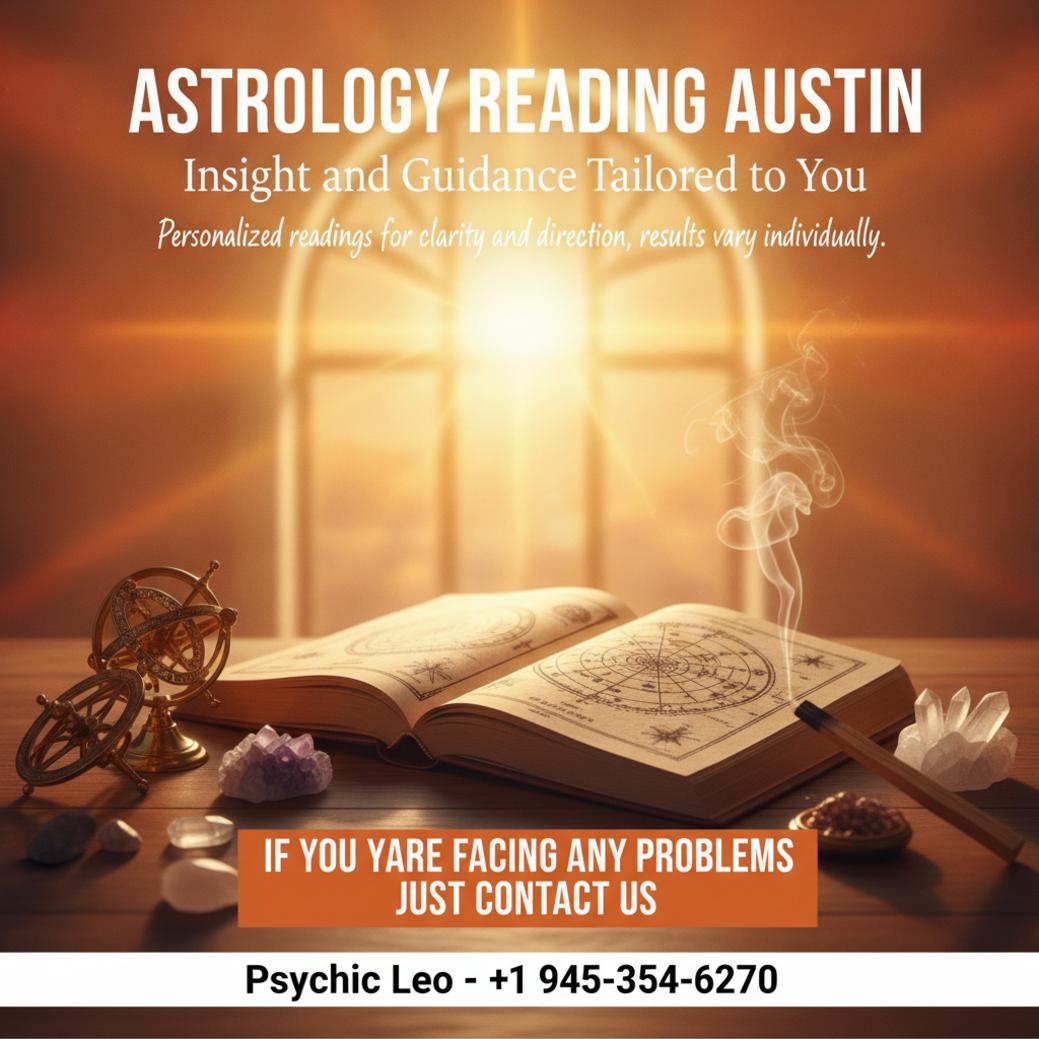 Astrology reading setup with crystals and Vedic astrology book in Austin