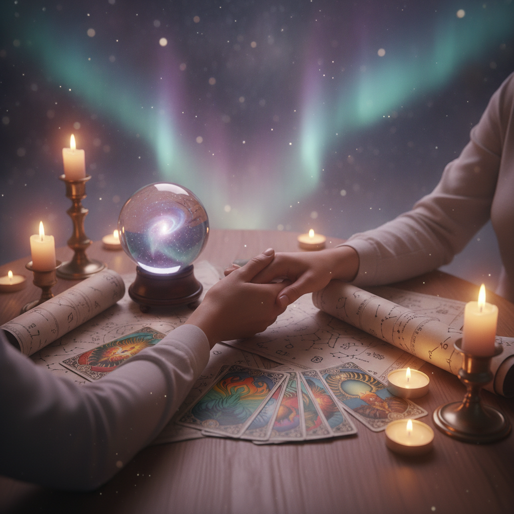 Mystical celestial artwork with career and finance symbols in Austin context