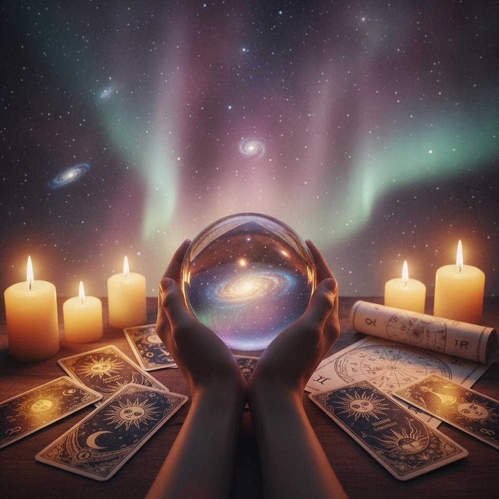 Mystical celestial background with Austin TX skyline for spiritual guidance