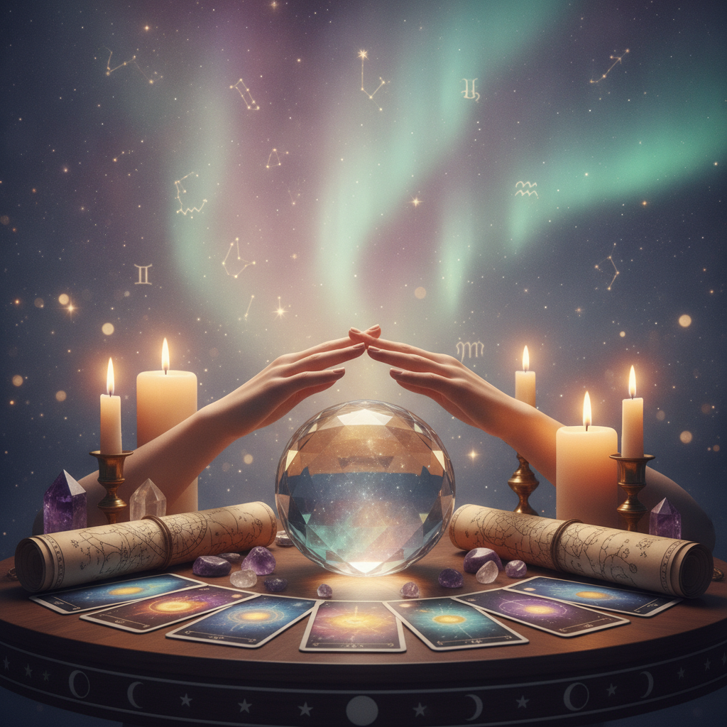 Unlock Dream Interpretation Austin TX with Psychic Leo Mystical celestial night sky with spiritual symbols over Austin skyline