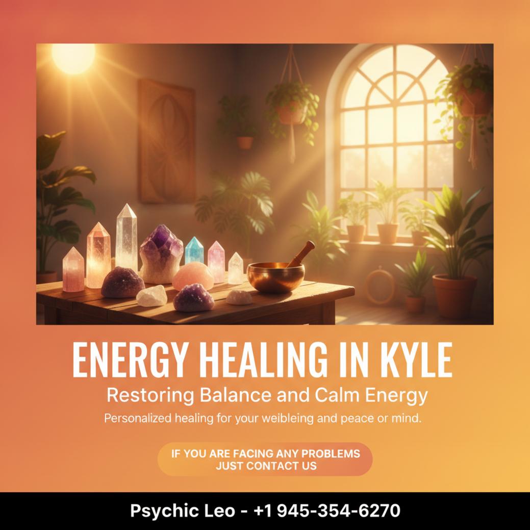 Peaceful energy healing setup with crystals in Kyle TX room