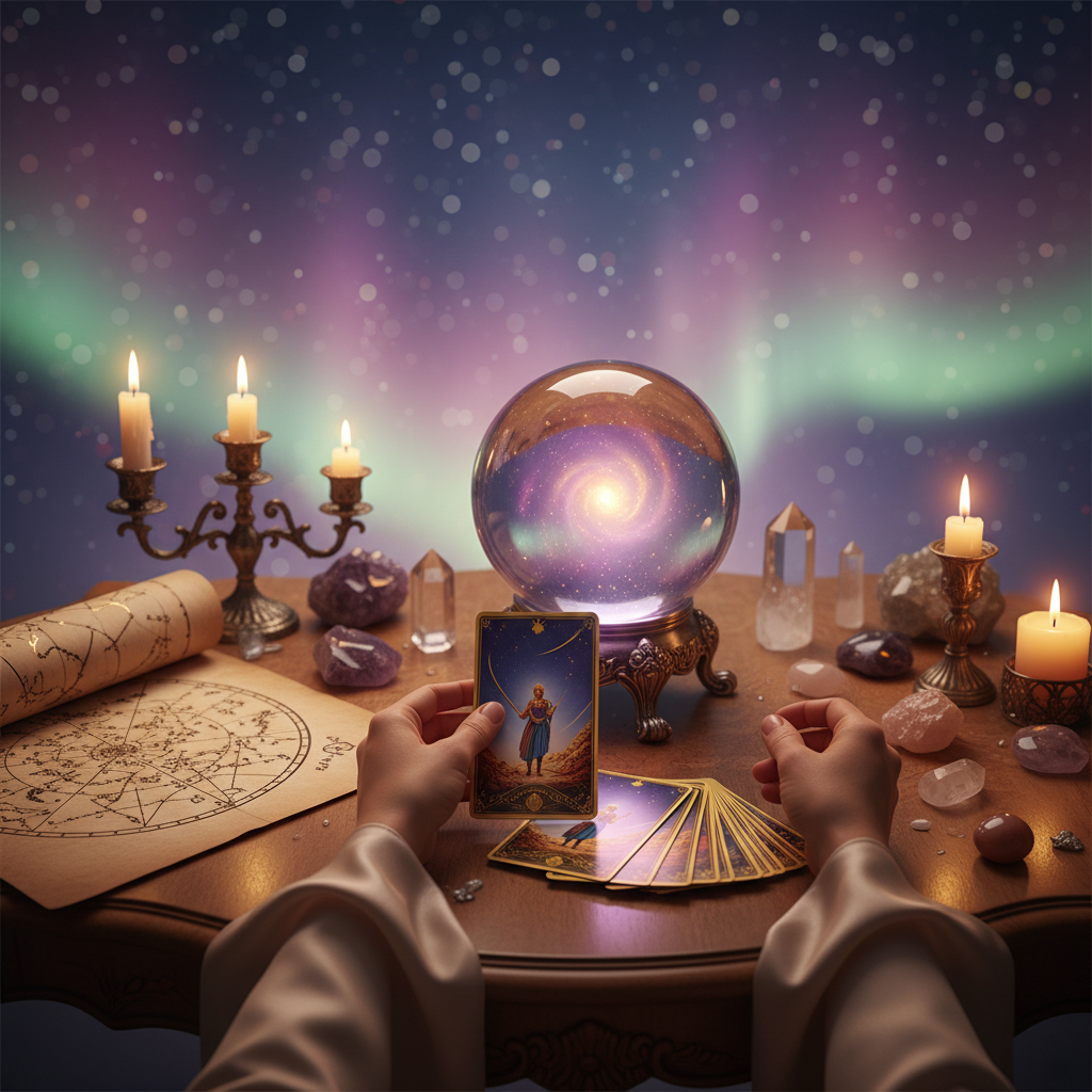 Mystical celestial image featuring life path numbers with Austin skyline background