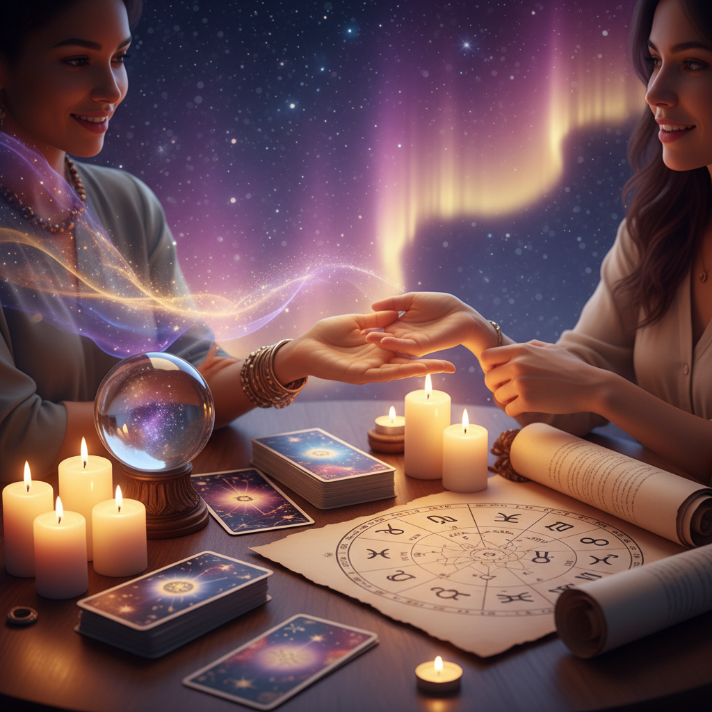 Mystical celestial artwork with numbers and Austin TX skyline background