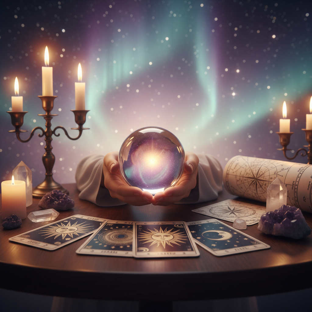 Mystical celestial illustration of numerology and life path in Austin TX