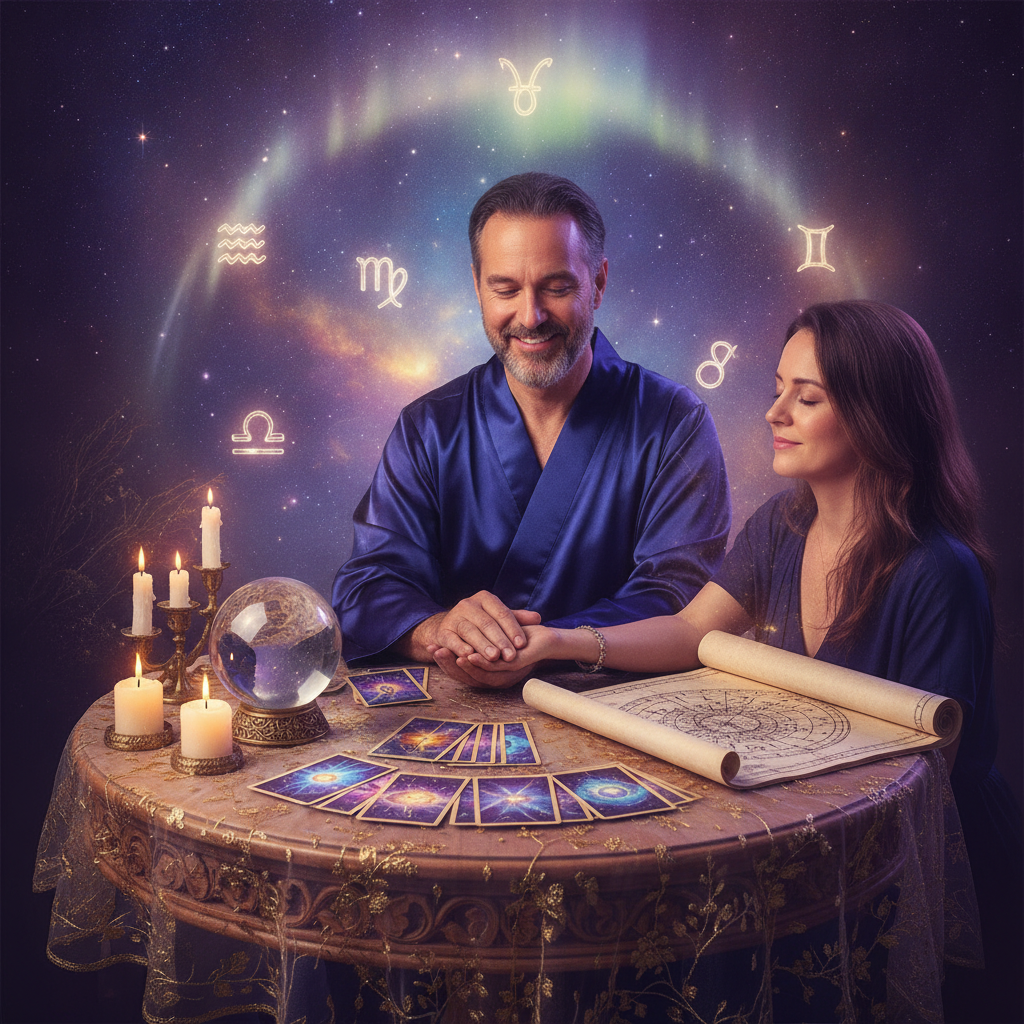 Discover Past Life Reading Austin TX with Psychic Leo Mystical celestial artwork symbolizing past life journey in Austin TX