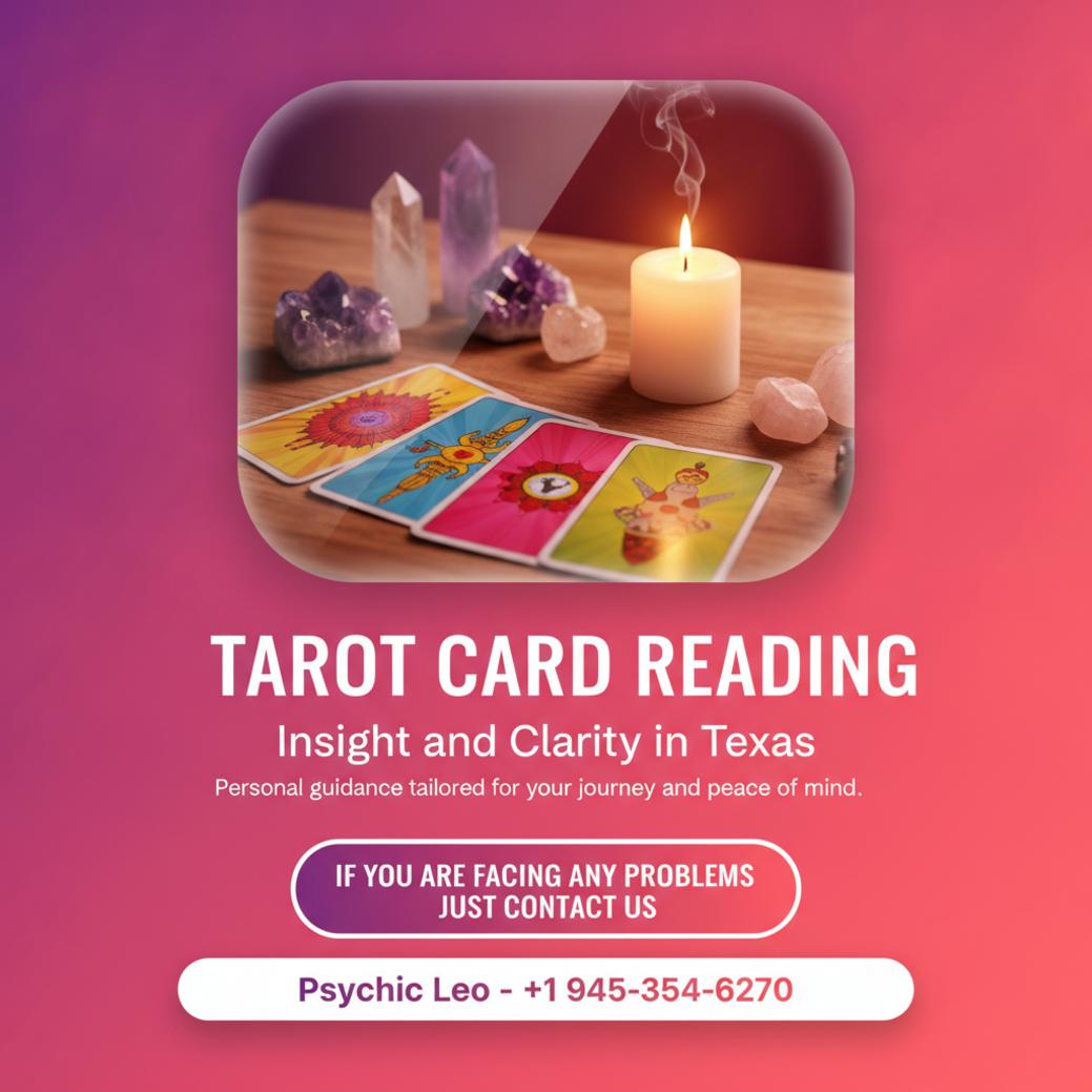 tarot card reading with crystals and candle on wooden table texas
