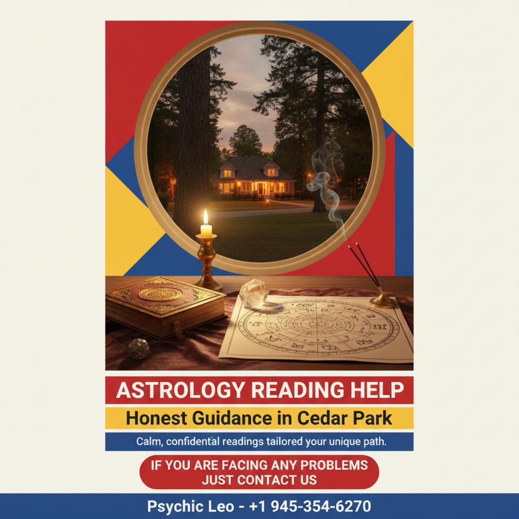 Astrology reading materials on wooden desk in Cedar Park, TX
