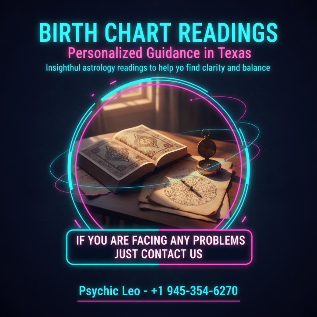 birth chart reading tools and charts on wooden table in Texas ambient light
