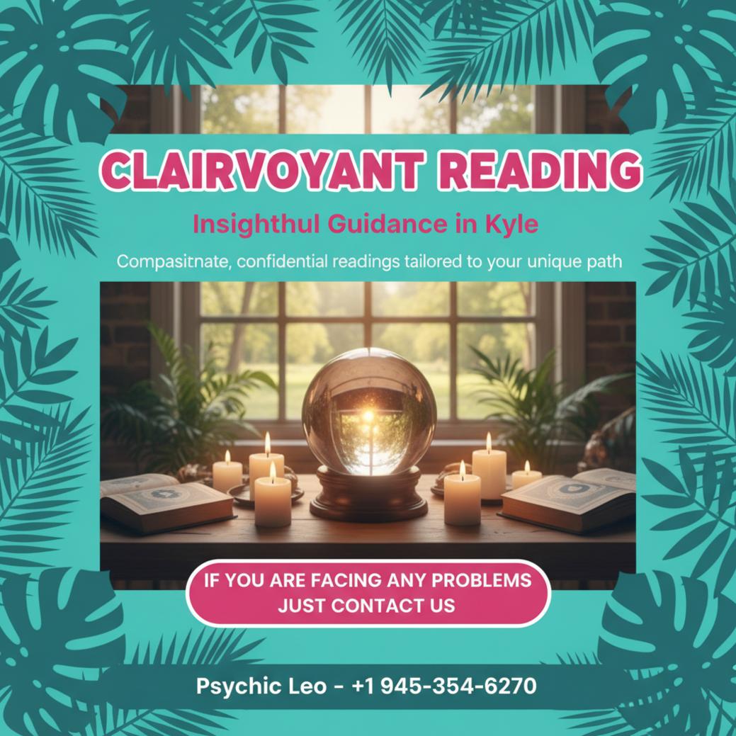 Clairvoyant reading crystal ball and candles on wooden table Kyle Texas