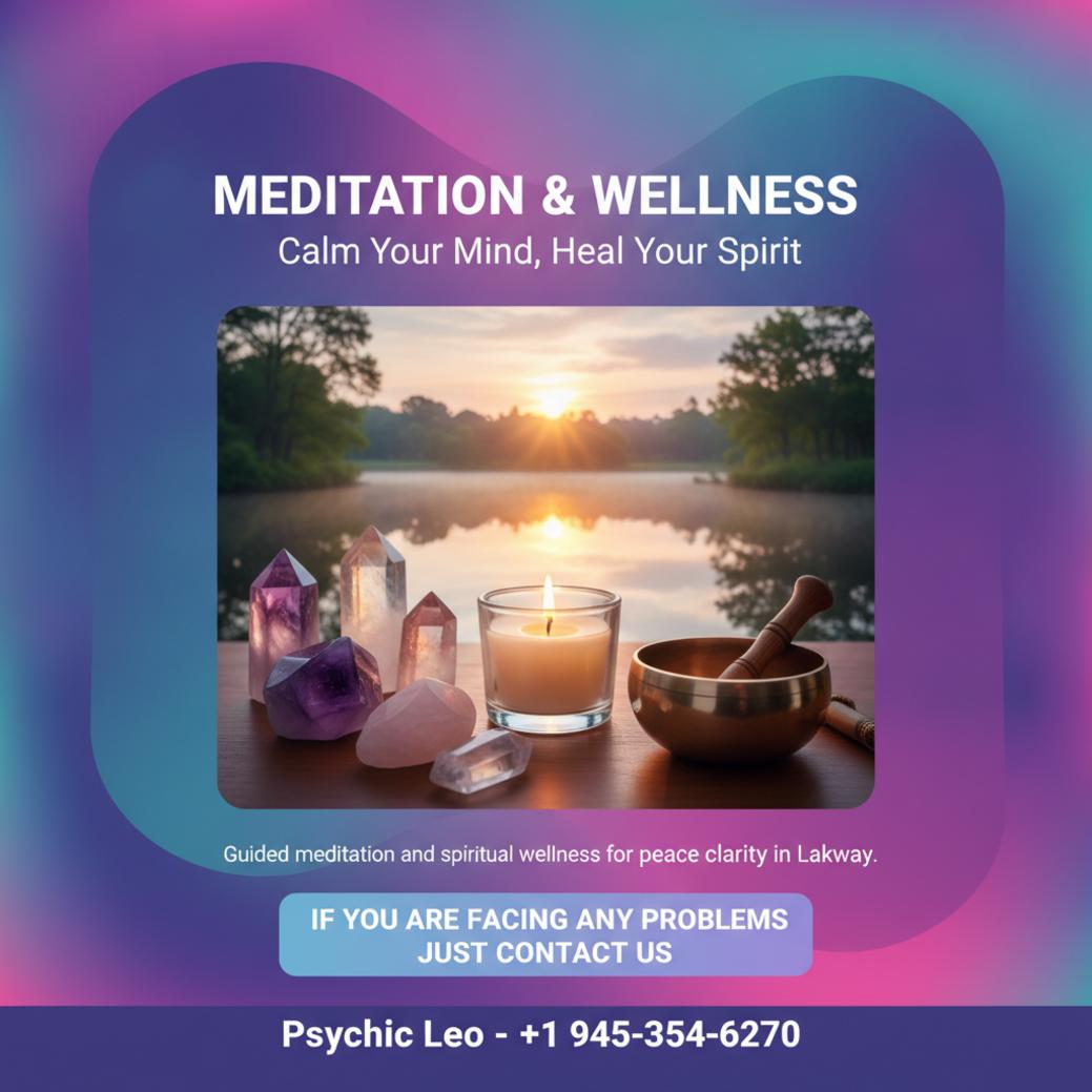 Meditation and spiritual wellness tools with lake background in Lakeway