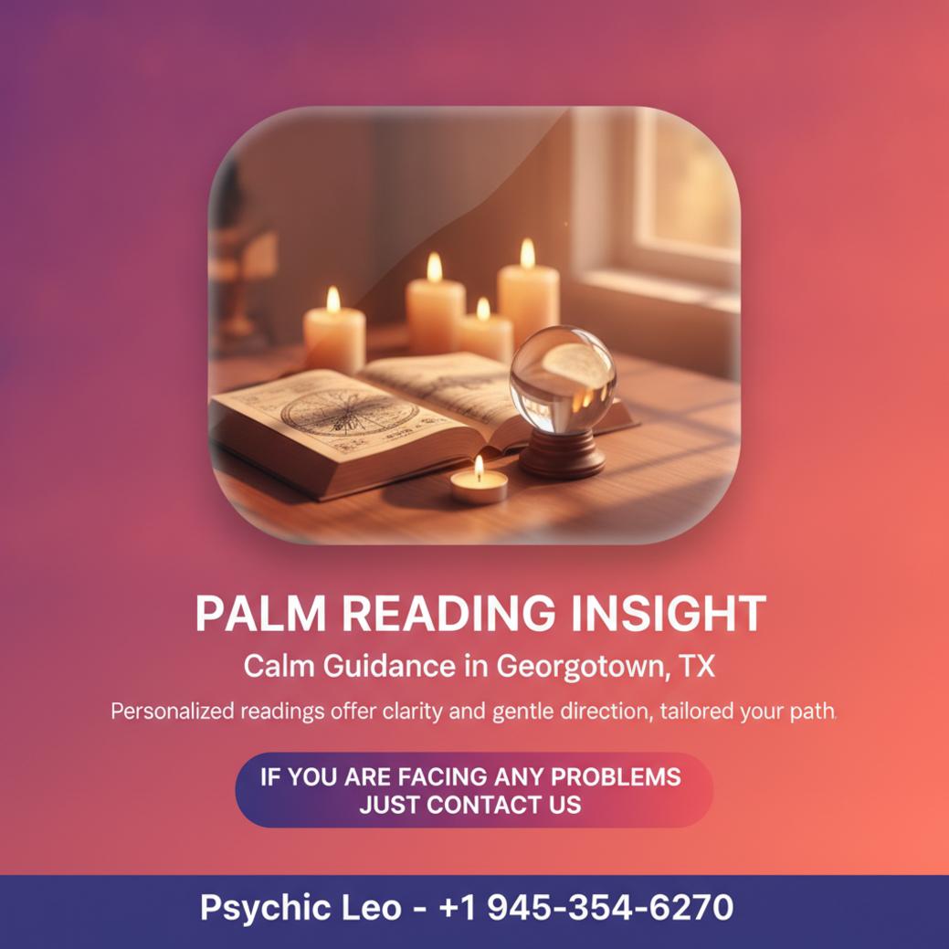 Palm reading tools and books in calm setting Georgetown TX