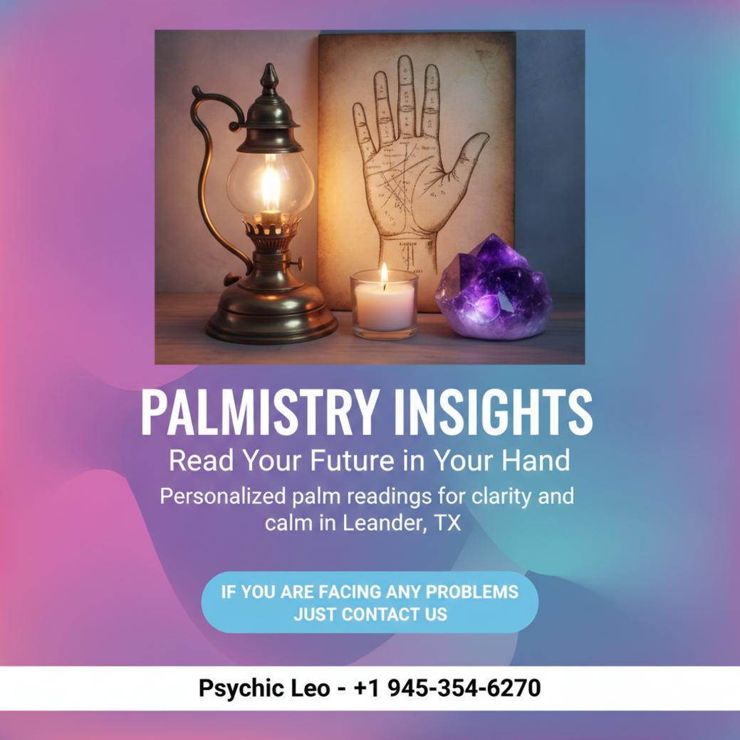 Close-up of palmistry hand chart with candlelight in Leander, TX