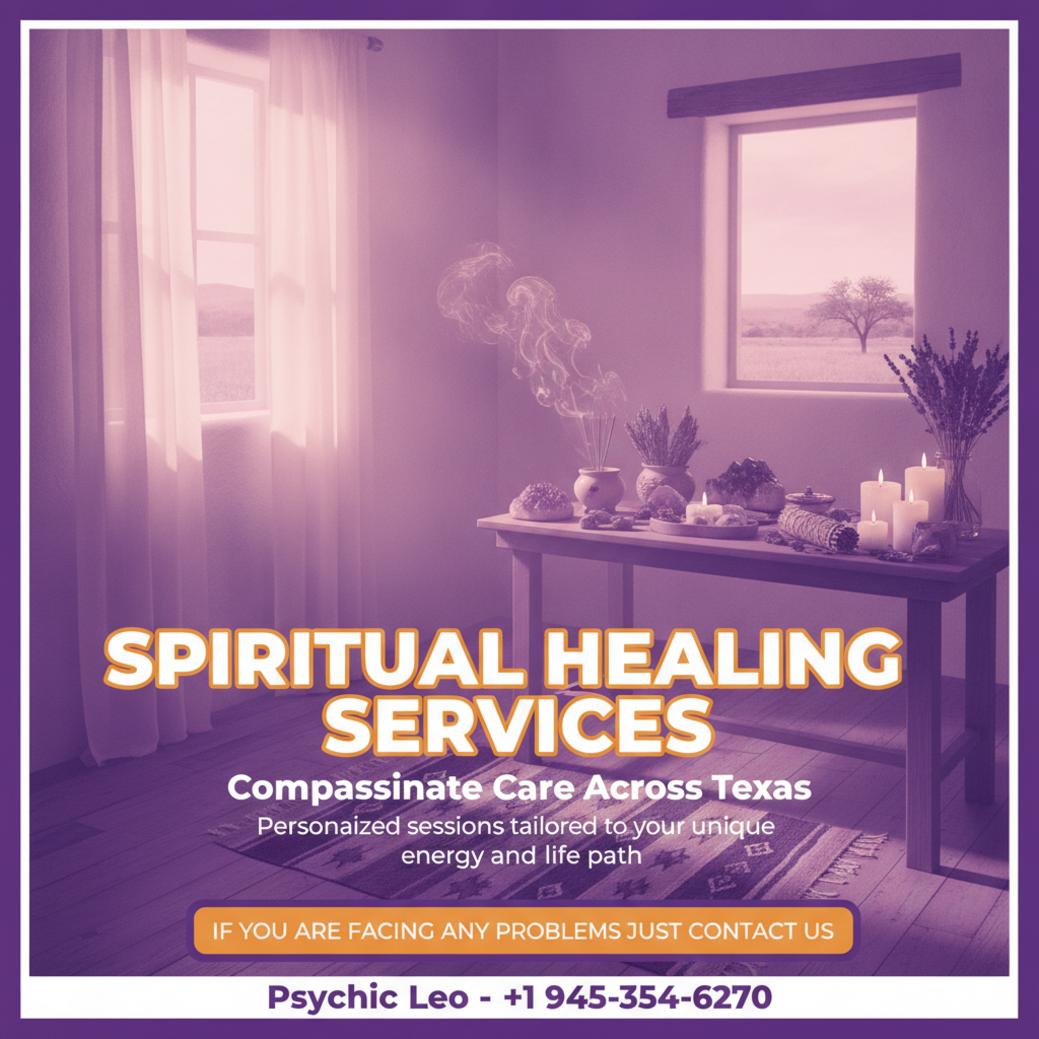 Spiritual healer room with crystals and candles in Texas calm light