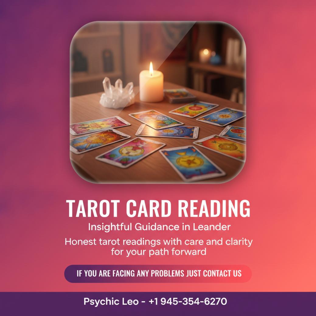Tarot card reading spread with candlelight in Leander, TX room