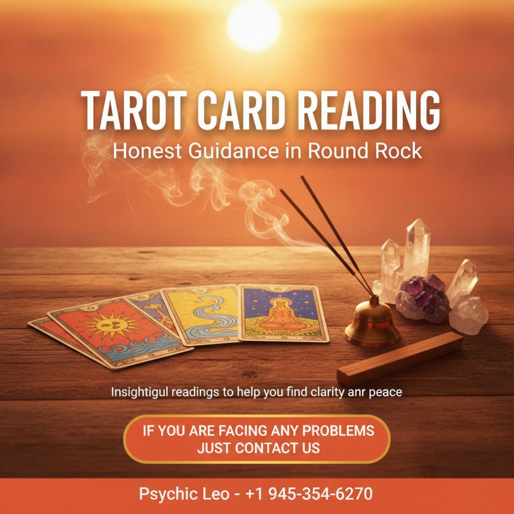 tarot card reading setup on wooden table with crystals Round Rock Texas