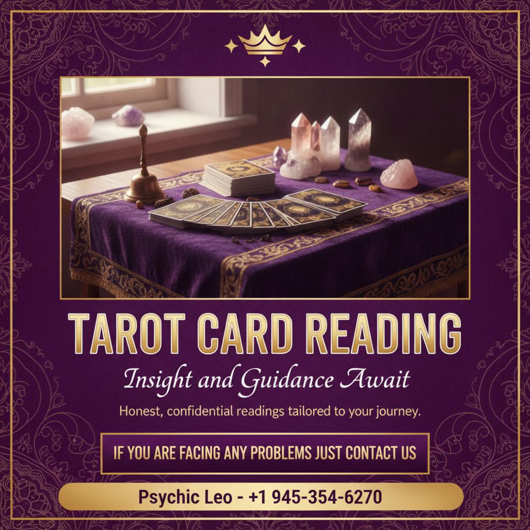 Tarot card reading setup on wooden table with crystals San Antonio