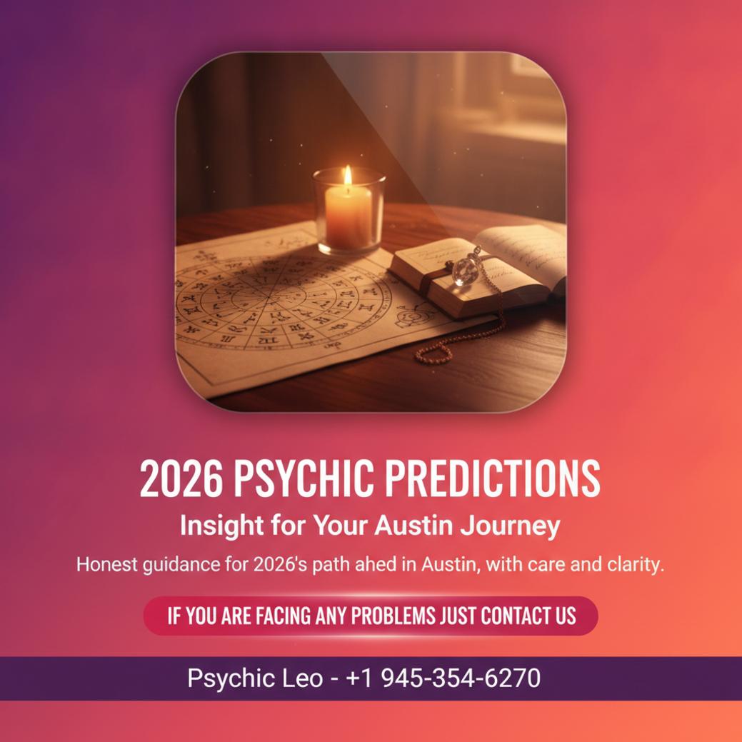 2026 psychic predictions setup with candles and astrology chart in Austin