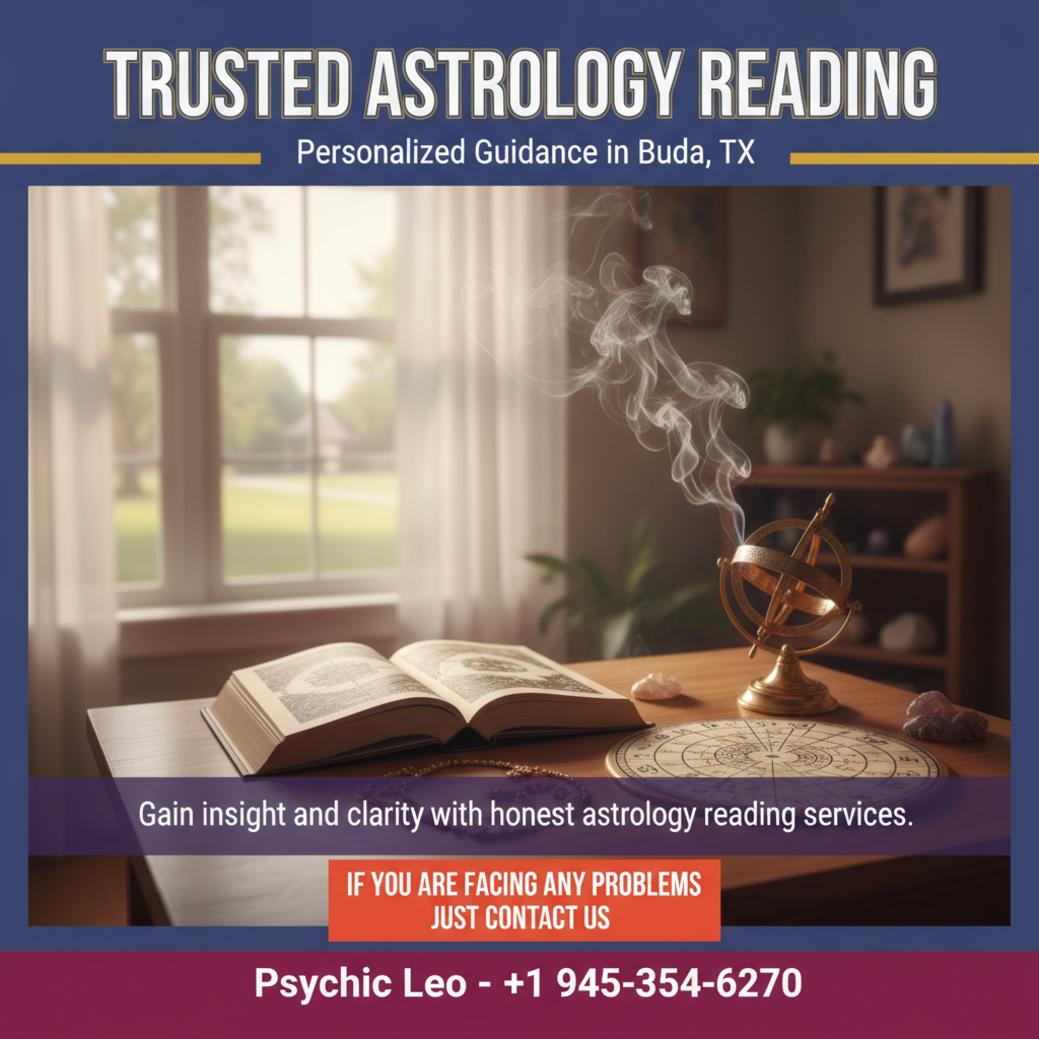 Close-up of astrology reading setup in Buda TX room ambiance