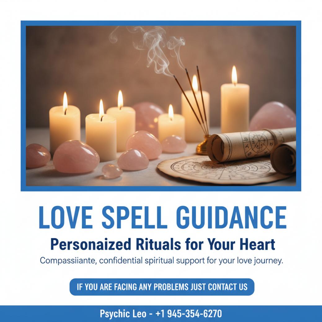 Love spell caster setup with candles and crystals in Round Rock TX