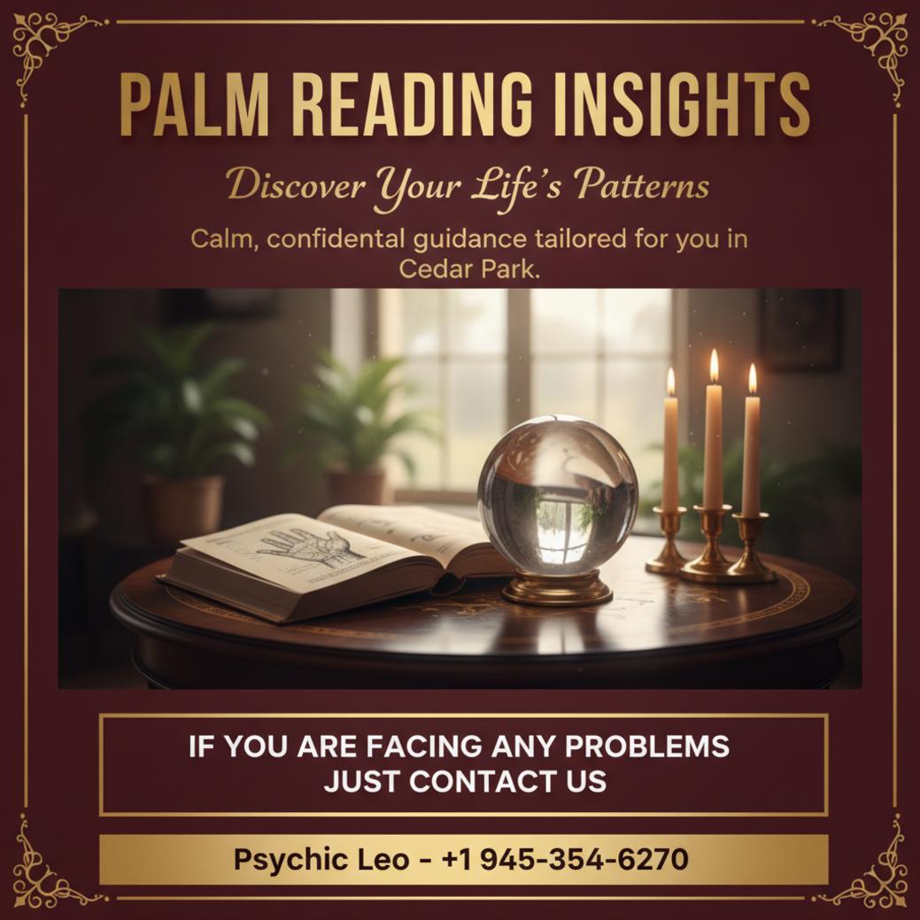 Palm reading setup with candles and crystal ball in Cedar Park Texas