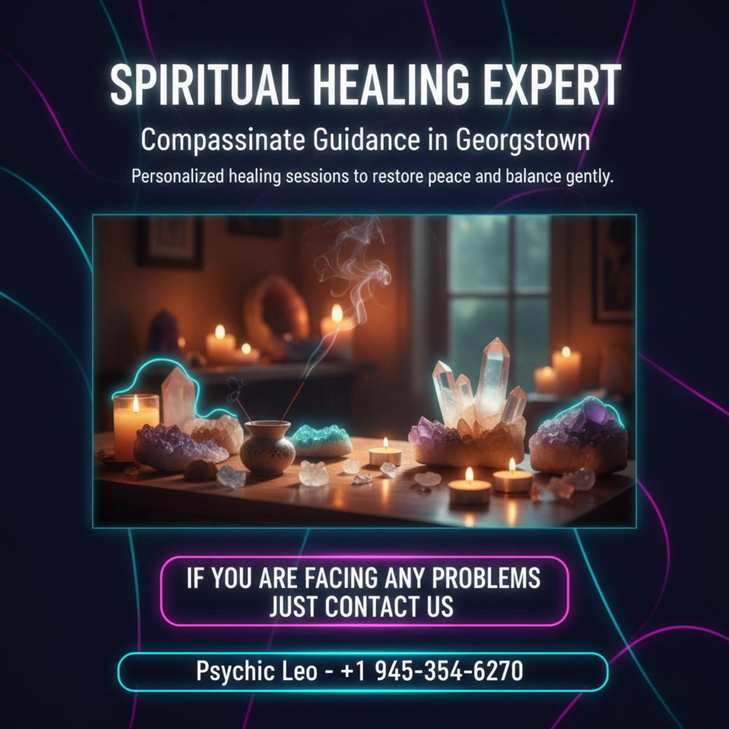 Spiritual healer setup with candles and crystals in Georgetown TX gently lit room