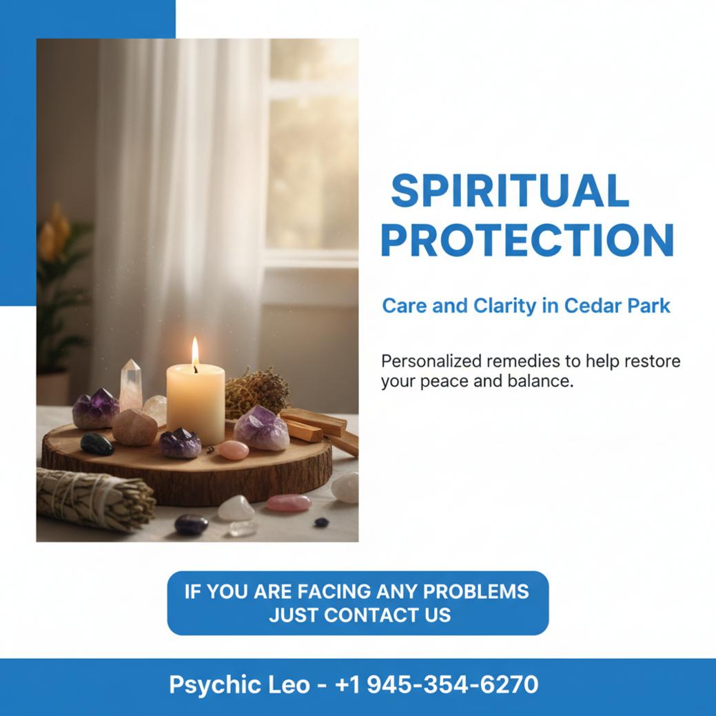 Spiritual protection altar with candles and crystals in Cedar Park CTA