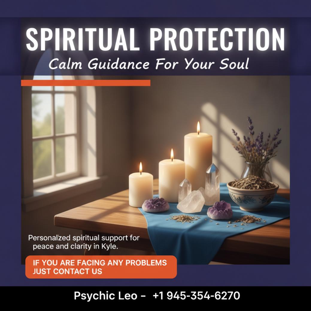 Spiritual protection altar with candles and crystals in Kyle, TX