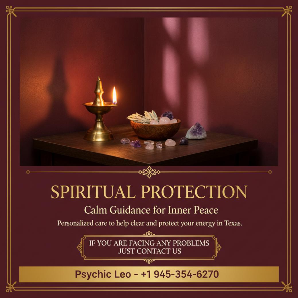 Spiritual protection ritual tools softly lit in Texas spiritual room