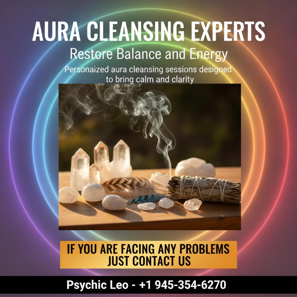 Aura cleansing scene with sage and crystals in Texas