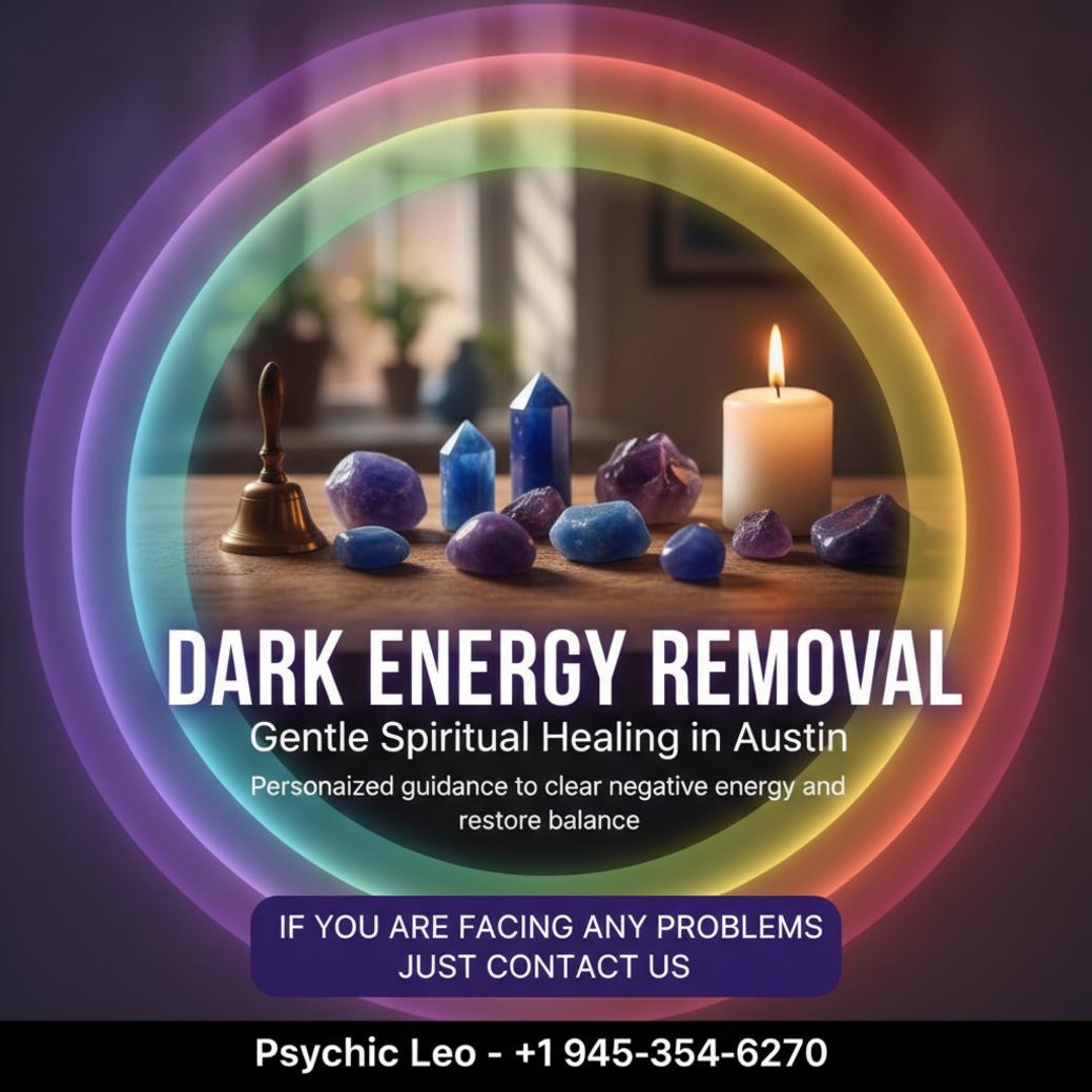 Dark energy removal altar with crystals and candle in Austin, TX
