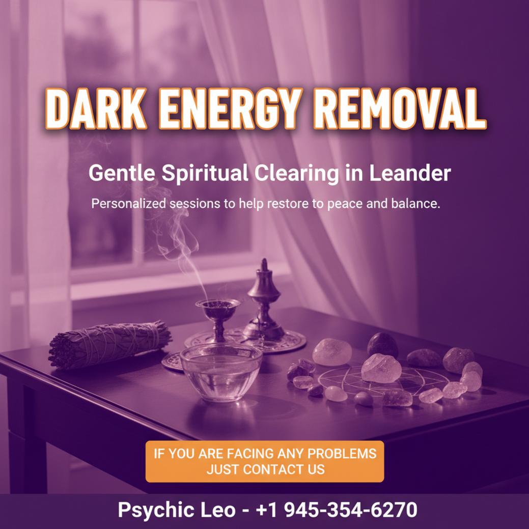 dark energy removal items on wooden altar in Leander TX