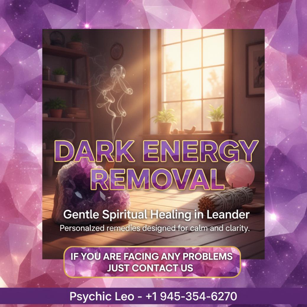 Calm spiritual healing space with dark energy removal tools in Leander, TX