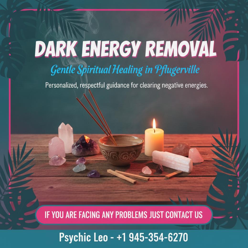 Dark energy removal altar with candle and crystals in Pflugerville setting