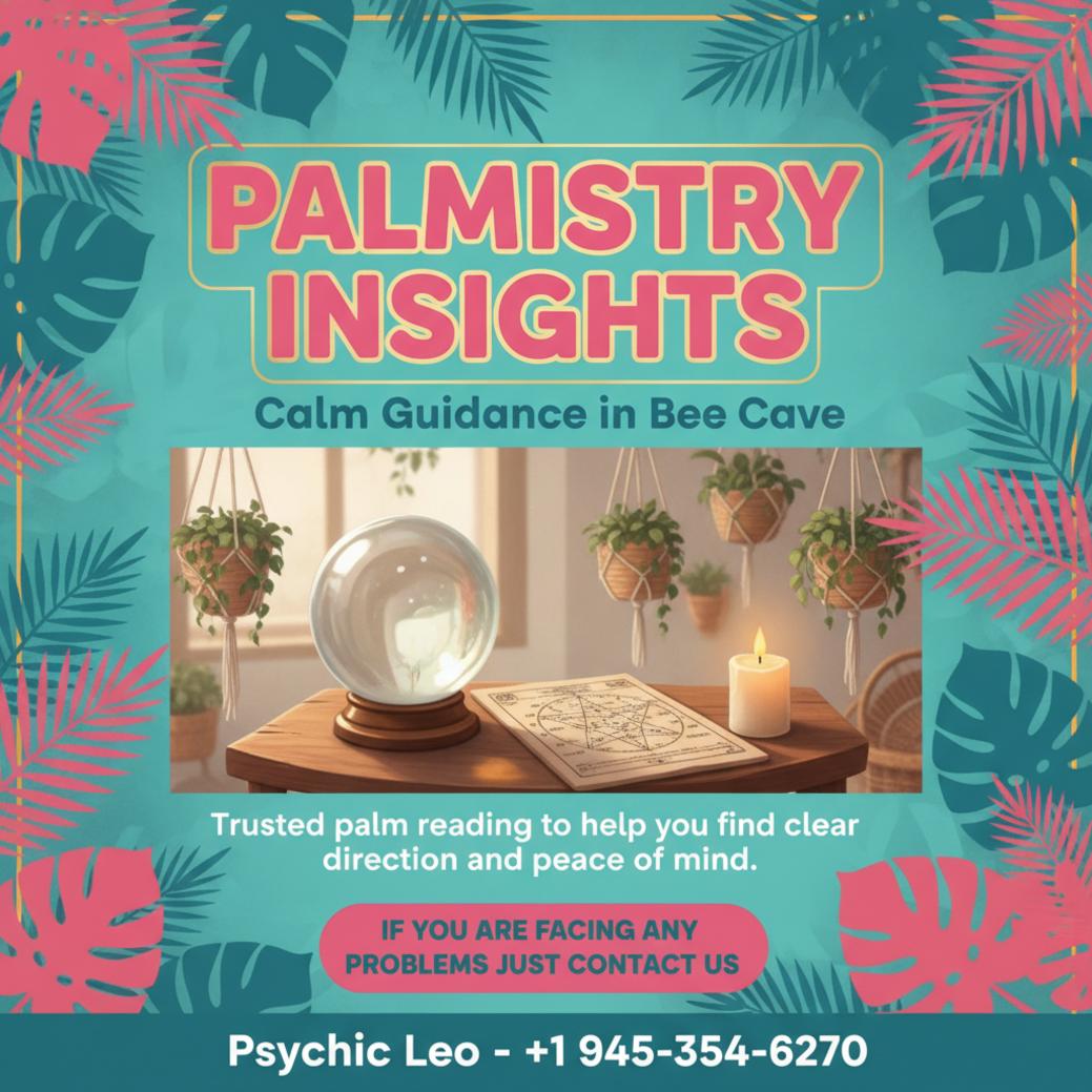 palmistry reading setup with chart and candle in bee cave room