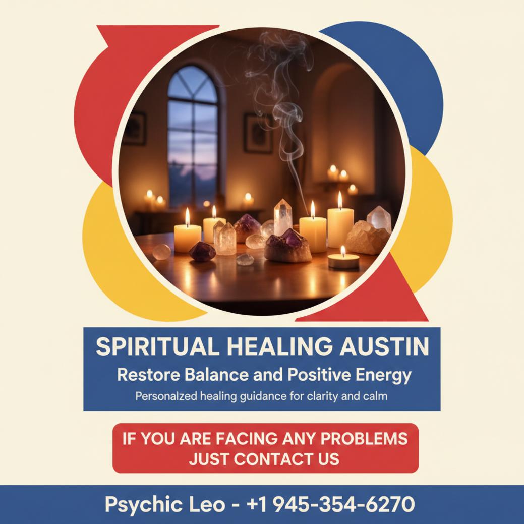 Spiritual healing session setup with candles and crystals in Austin