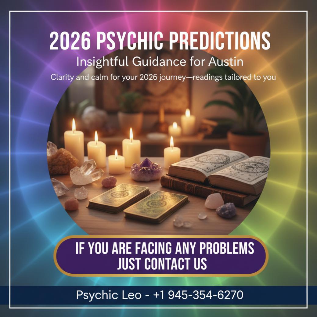 Soft spiritual space with tarot and astrology books for 2026 psychic predictions Austin